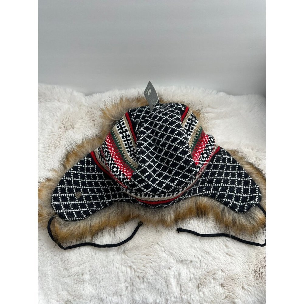 IGLOOS LADIES WINTER TRAPPER HAT ONE SIZE GRAY FAUX FUR EAR FLAPS Nordic Blue